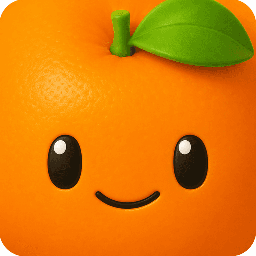 できぽん のキャラクター。葉っぱのついた、にっこり笑ったみかん